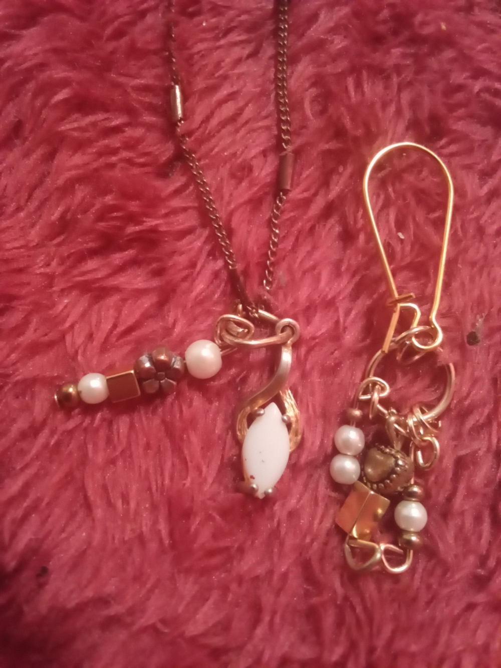 Gold-Tone Necklace with White Marquise Pendant and Pearl Accent